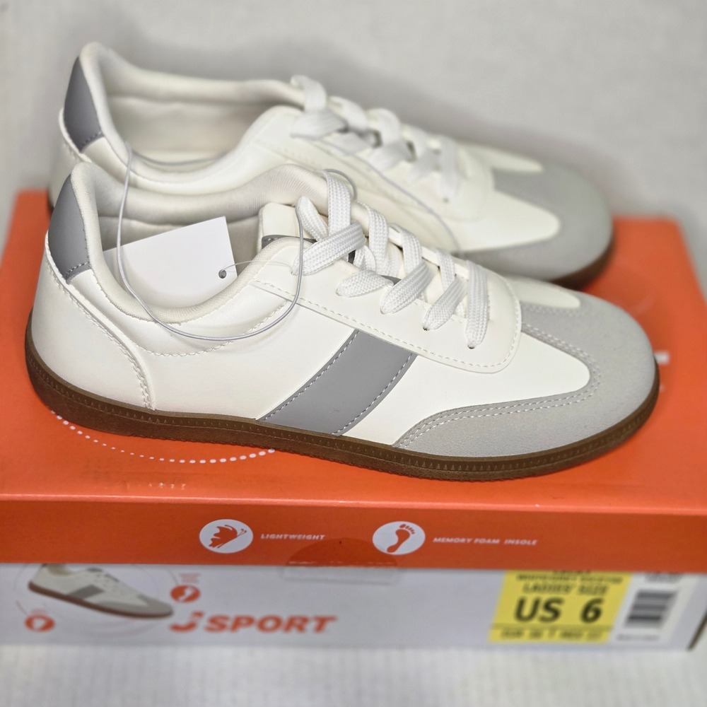 J Sport Cecily Sneakers White Grey S5CEY99 Low Top Fashion Shoes Size 6 NEW